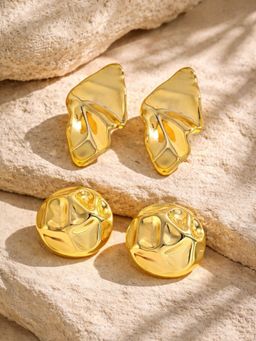 Niska - Women Gold Fusion Studs Pair of Earrings (Pack of 2)
