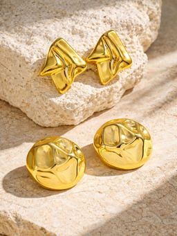 Niska - Women Gold Fusion Studs Pair of Earrings (Pack of 2)