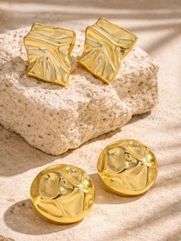 Niska - Women Gold Fusion Studs Pair of Earrings (Pack of 2)
