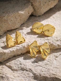 Niska - Women Gold Fusion Studs Pair of Earrings (Pack of 3)