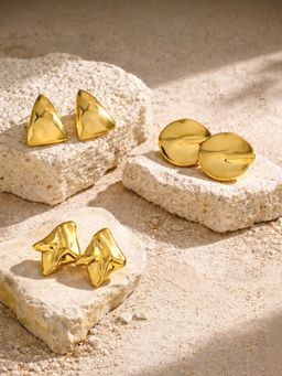 Niska - Women Gold Fusion Studs Pair of Earrings (Pack of 3)