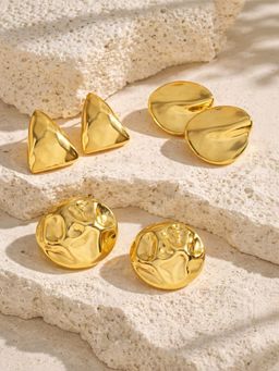 Niska - Women Gold Fusion Studs Pair of Earrings (Pack of 3)