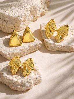 Niska - Women Gold Fusion Studs Pair of Earrings (Pack of 3)