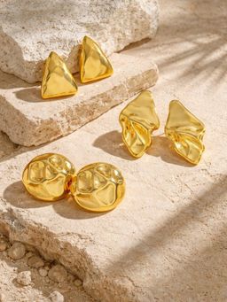 Niska - Women Gold Fusion Studs Pair of Earrings (Pack of 3)