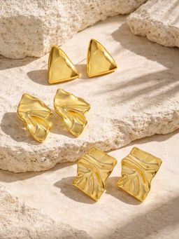 Niska - Women Gold Fusion Studs Pair of Earrings (Pack of 3)