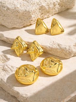 Niska - Women Gold Fusion Studs Pair of Earrings (Pack of 3)