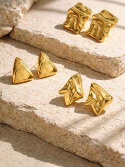 Niska - Women Gold Fusion Studs Pair of Earrings (Pack of 3)