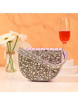 sugarcrush - Oval American Crystal Embedded Purple Vintage Clutch Bag