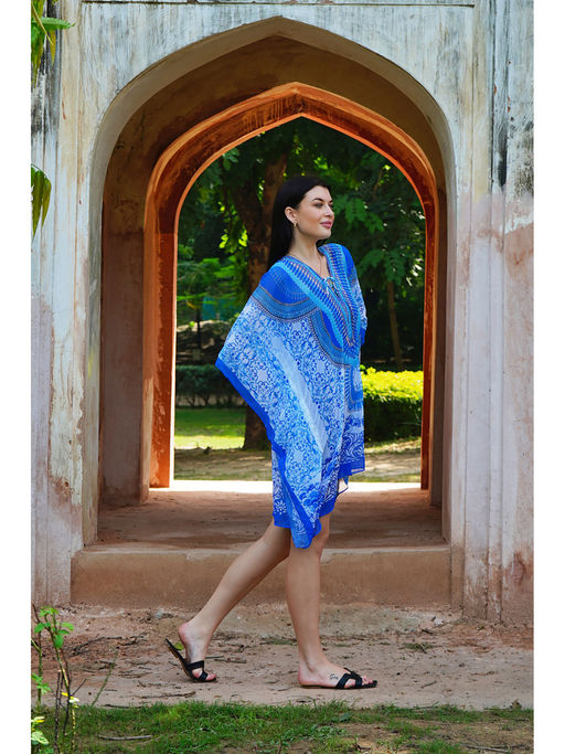 Buy Ravi Rajoria Women's Blue Digital Printed Kaftan Dress Online