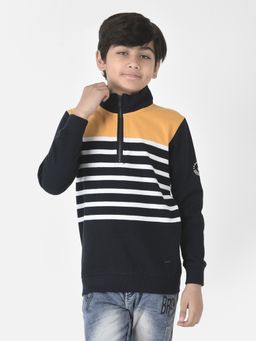 CRIMSOUNE CLUB - Boys Half Zipped Mustard Stripe Sweatshirt