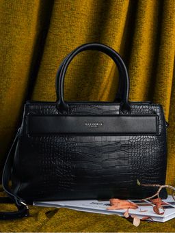 Accessorize London - Womens Faux Leather Black Beetle Croc Handheld Bag