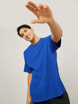 Styli - Blue Basic Waffle Knit Oversized T-Shirt