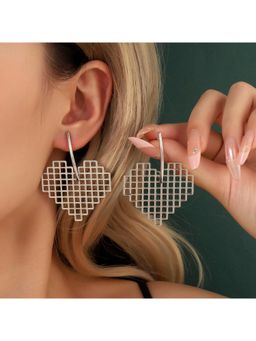 Salty - Check Heart Luxury Silver Drop Earrings