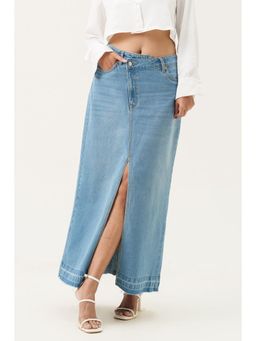 FREAKINS - Blue Denim Slit Maxi Skirt