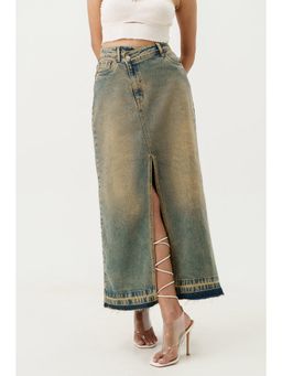 FREAKINS - Blue Denim Slit Maxi Skirt