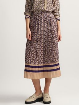 GANT - Beige Printed A-Line Pleated Skirt
