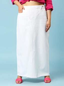 Turning Blue - White Solid Straight Fit Skirt