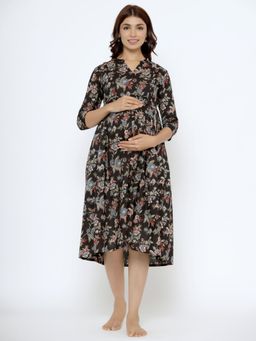 CRAFIQA - Midnight Jaal Cotton Maternity Nursing Midi Dress