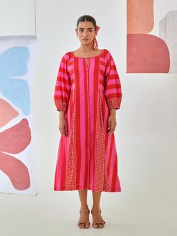 MoonTara - Pink Striped Box Pleat Dress