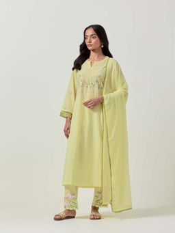 Priya Chaudhary - Yellow Kurta With Pant And Dupatta (Set of 3)