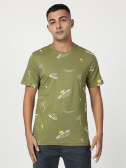 Lee - Men Printed Green Crew Neck T-Shirt (Regular)