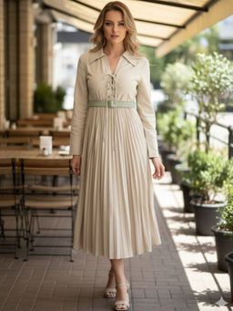 Oh Rare - Off White Polyester Solid Dress