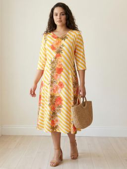 Amydus - Yellow Polyester Floral Dress