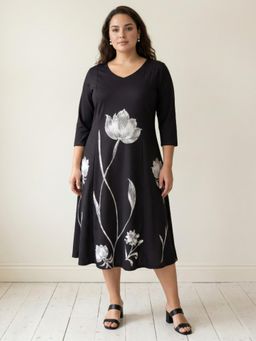 Amydus - Black Polyester Floral Dress