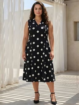 Amydus - Black Rayon Polka Dots Dress