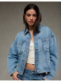 American Eagle - Blue Cotton Blend Solid Jacket