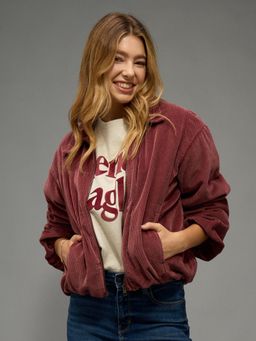 American Eagle - Maroon Cotton Solid Jacket