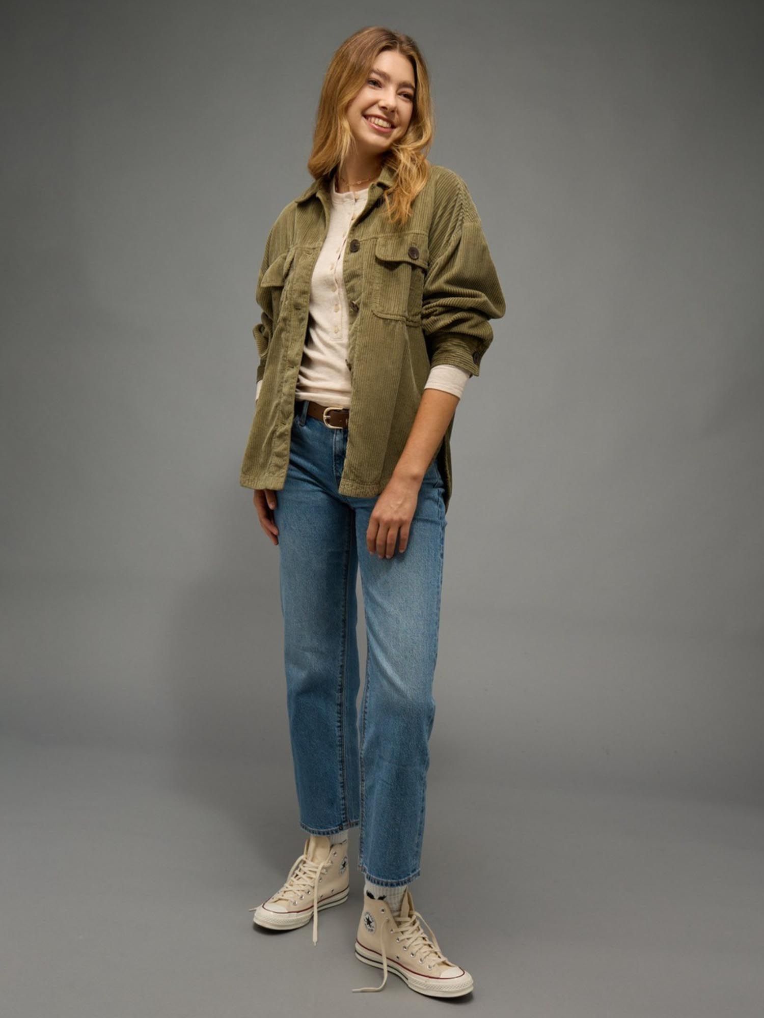 american eagle Olive Cotton Blend Solid Shacket-picture-40