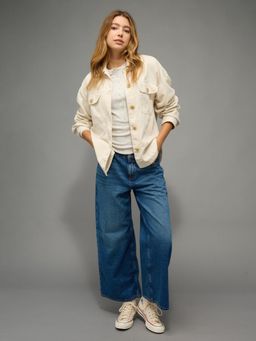 American Eagle - Cream Cotton Blend Solid Shacket