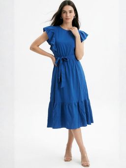 Outzidr - Blue Polyester Solid Dress