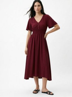Outzidr - Maroon Polyester Solid Dress
