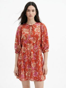 Outzidr - Red Polyester Printed Dress