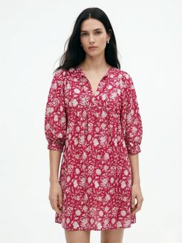 Outzidr - Pink Polyester Printed Dress