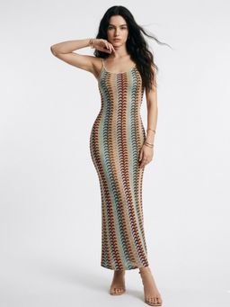 Outzidr - Multi-Color Polyester Embroidered Dress