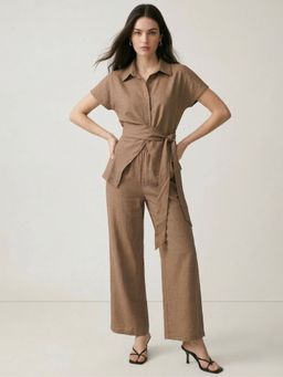 Outzidr - Brown Polyester Solid Co Ord Set