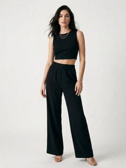 Outzidr - Black Polyester Solid Crop Co Ord Set