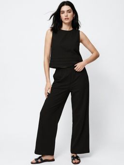 Outzidr - Black Polyester Solid Co Ord Set