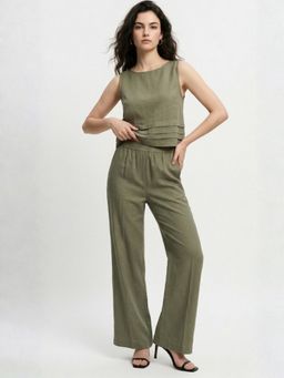 Outzidr - Olive Polyester Solid Co Ord Set