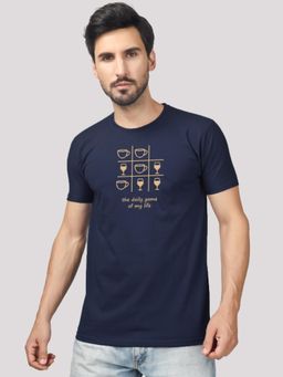 Greylongg - Comfortable Mens Round Neck T-Shirt - Navy Blue