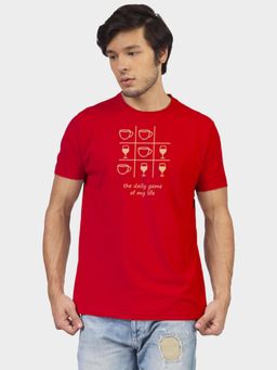 Greylongg - Comfortable Mens Round Neck T-Shirt - Red