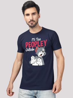 Greylongg - Comfortable Mens Round Neck T-Shirt - Navy Blue