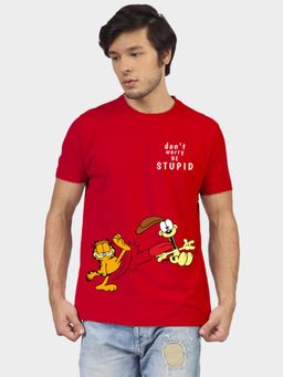 Greylongg - Comfortable Mens Round Neck T-Shirt - Red