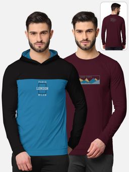 BULLMER - Trendy Front & Back Printed Full Sleeve T-shirt For Men Multi-color (Pack of 2)