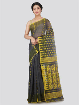 PinkLoom - Womens Soft Cotton Blend Jamdani Saree without Blouse -Grey