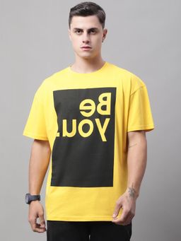 DOOR74 - Men Be You Printed Yellow Color Oversize Fit T-Shirt