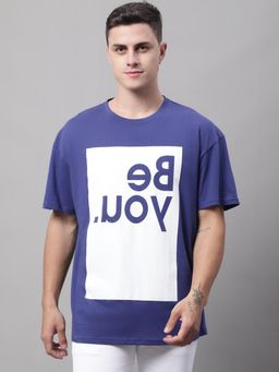 DOOR74 - Men Be You Printed Navy Color Oversize Fit T-Shirt